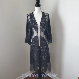 Rachel Zoe Lace Robe Duster Kimono Sheer Black One Size Cover Up NWT - Picture 1 of 11