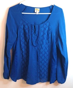 Anthropologie Fig and Flower Blouse PXL Royal Blue Boho Peasant Cottagecore  - Picture 1 of 9