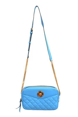 Versace Women's Blue Quilted Leather Medium Camera Bag Crossbody Shoulder Bag - Image 1 of 4