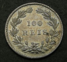 PORTUGAL 100 Reis 1859 - Silver - Pedro V. - VF+ - 2199