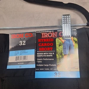 Iron Co Cargo Shorts Mens 32 Black Stretch Hybrid NWT - Picture 1 of 10
