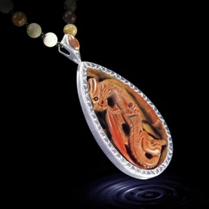 Hand Carved Dragon 23" Silver Necklace DD303001 - Picture 1 of 8