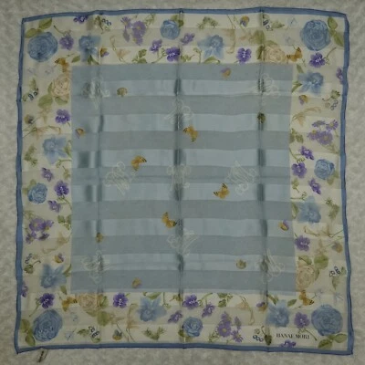 Bufanda de seda azul flor HANAE MORI 34" X 34,5" O551 Foto 1 de 4