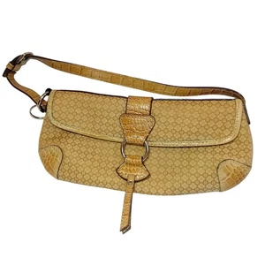 Borsa baguette a tracolla vintage Y2K Nine West marrone fibbia geometrica minimalista - Foto 1 di 15