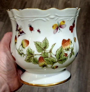 Lenwile Ardalt Porzellan Cachepot Übertopf mit Fuß und Schmetterlingen & Erdbeeren - Bild 1 von 20