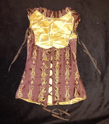 Damisela en este Vestido Marrón Dorado Corsé Fantasía Renacimiento Feria Disfraz Foto 1 de 4