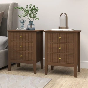 Pair of 3 Drawer Bedside Table - Hales Dark Wood Range - Picture 1 of 4
