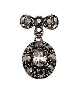 Hobe Brooch Oval Dangle Bow Bar Rhinestone Pin, Signed - Picture 1 of 7