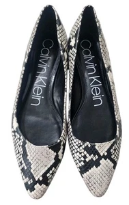 Calvin Klein Emerin Pointed Toe Flat Shoes Snake Print Black White Women Sz 8.5M - Picture 1 of 9
