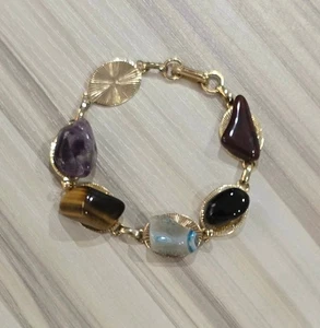 Vintage Armband aus vergoldetem Naturstein, Vintage Schmuck, 033 - Bild 1 von 5
