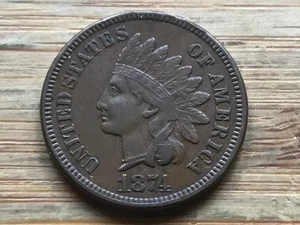 Centavo cabeza india 1874 pequeño con audaz detalle nítido Liberty - Imagen 1 de 2