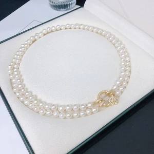 Precioso collar de perlas blancas naturales de doble hebra - Imagen 1 de 4