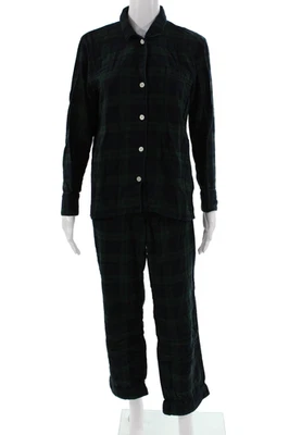 Conjunto de pijama de manga larga con cuello a cuadros de algodón verde azul talla S J Crew para mujer Foto 1 de 4