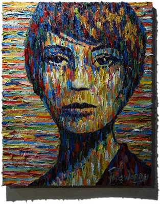 A FEMALE PORTRAIT OIL█PAINTING GIRL█REALISM ART█SIGNED VINTAGE ORIGINAL OUTSIDER - Image 1 of 4