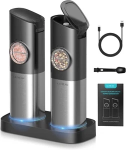 Ultrean Electric Salt & Pepper Grinder Set – USB Rechargeable Gravity Mill Black - Picture 1 of 5