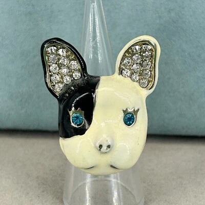 Anillo Betsey Johnson Talla O Pug Perro Grueso Esmalte Cristal Tono Dorado LEER Foto 1 de 4