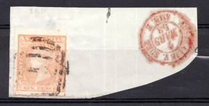 1857 Victoria, Australia Sc# 20 6p, on piece, Australie V. Suez history. Est $90 - Picture 1 of 2