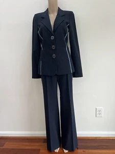 Giorgio Armani Woman’s Blue Wool Suit Blazer Silk Lining /Wide Matching Pants 38 - Picture 1 of 17
