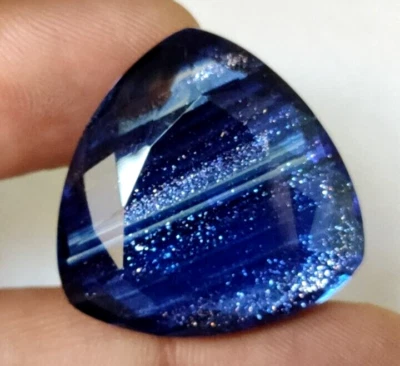58.35 Ct Large Blue Rutile & Sunstone Trillion Cut Loose Gemstone @Birthday Gift - Image 1 of 4
