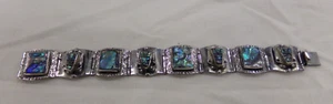 Signed Hecho En Mexico Silver Panel Bracelet w/ Carved Abalone Faces 7" - Picture 1 of 5
