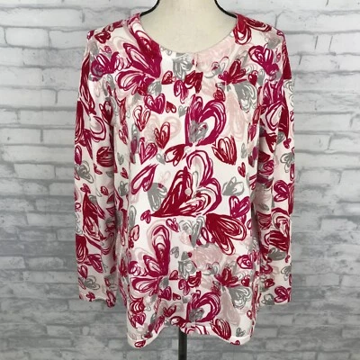Christopher & Banks Womens XL Cardigan Sweater Hearts Pink/Red 100% Cotton - Image 1 of 4