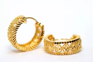 Schönheit! Detail diamantgeschliffene Ohrringe 22K 18K Gold GP Thai Schmuck GT1 - Bild 1 von 7