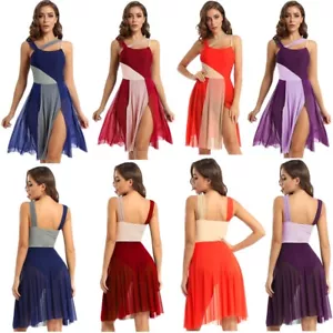 Lyrisches Damen Erwachsene Ballett zeitgenössisches Tanzkostüm Farbe Block Trikot Kleid - Bild 1 von 55