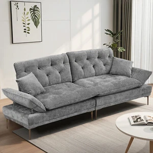 Chenille Loveseat Sleeper Couch Sectional Sofa Cloud Couch with Throw Pillows - Picture 1 of 38