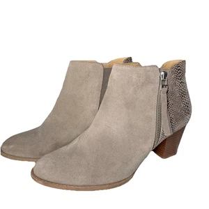Vionic Size 9.5 Anne Ankle Bootie Greige Beige Gray Suede Snakeskin Print Boots - Picture 1 of 13