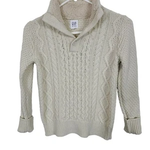 Gap Kids Sweater 8-10 Cream Cable Chunky Knit Collared Warm Cozy Classic Preppy - Picture 1 of 11