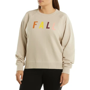 Tan Fall Spellout Crewneck Sweatshirt Womens Plus 3XL Beige Cozy Graphic - Picture 1 of 6
