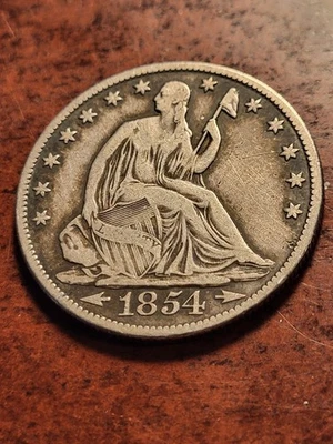 1854 O Seated Liberty Silver Half Dollar, New Orleans     inv11    h97ej - Image 1 of 2