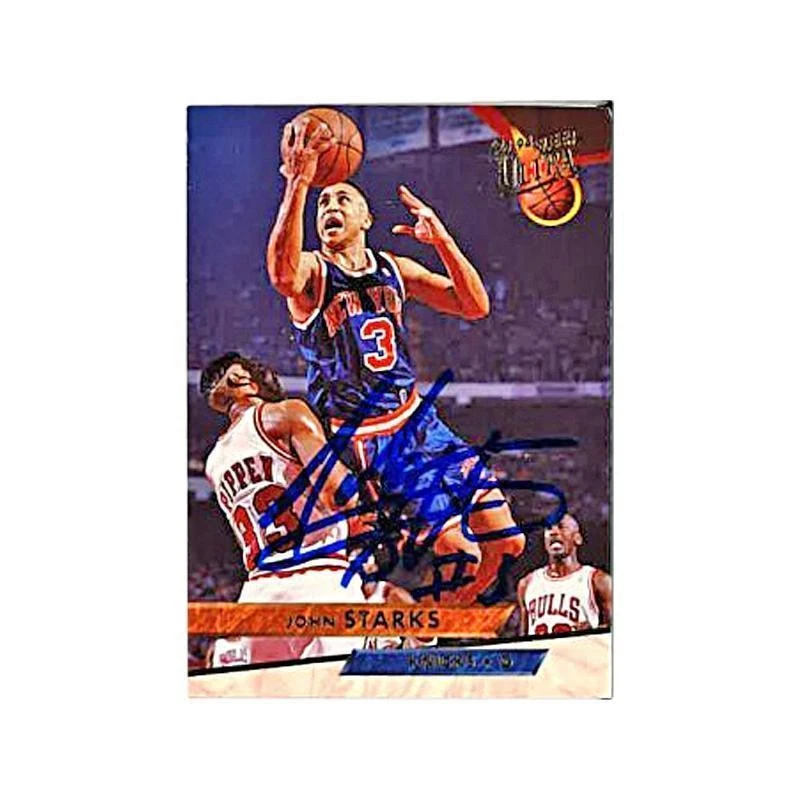 Cartão comercial Fleer John Starks autografado e inscrito #3 1993 - Imagem 1 de 1