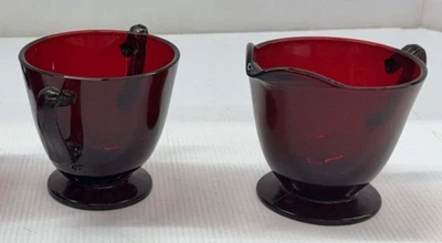 MCM Vintage Anchor Hocking  Royal Ruby Red Glass Creamer and Sugar Bowl - Image 1 of 2