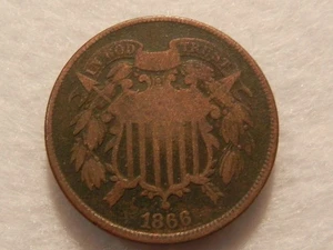 1866 two cent piece old copper US coin - Picture 1 of 2