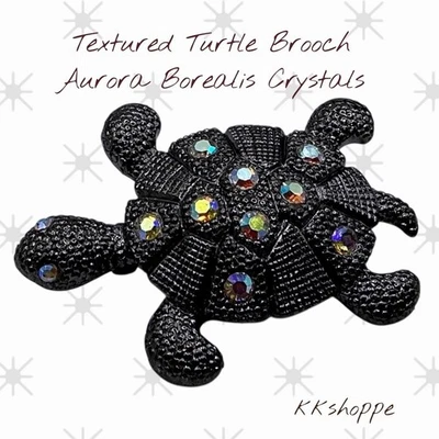 Broche Tortuga Diamantes de Imitación Brillante AB Gris Oscuro Concha Incrustada Animales Figura Foto 1 de 4