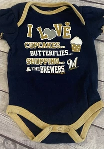 Milwaukee Brewers Outfit 6/9 Months Blue MLB Baseball Snap Button Girl Infant - Picture 1 of 9