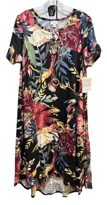 NWT  LuLaRoe 2XL Black With Big Mauve Ivory Flowers Floral Soft Knit Carly Dress - Image 1 of 4