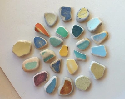 24 Larger Pcs MIXED COLOR Beach Combed Sea Glass POTTERY for Jewelry - Image 1 of 3
