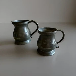 2 medidas antiguas de peltre inglés, yates y abedul C1860 - Imagen 1 de 12