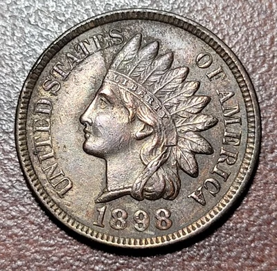 1898 Indian Head Cent Ch. AU 3-3/4 Diamonds High Grade IHC IHP Penny Coin - Image 1 of 2