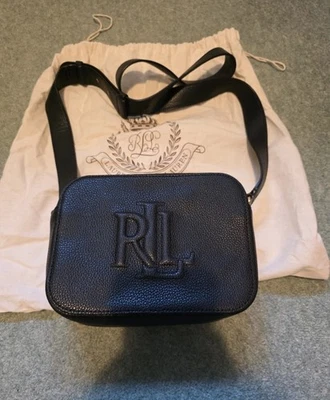 RLL Ralph Lauren Black Pebble Leather Camera Bag, Crossbody Strap Stitched  - Image 1 of 4