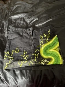 Denim Mini Skirt With Painted Green Detail Lightening Bolts And Snake Print - Picture 1 of 2