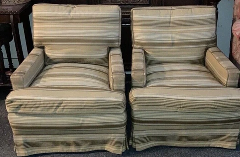 PAIR KITTINGER UPHOLSTERED LOUNGE CHAIRS…DOWN BACK AND SEAT CUSHIONS Cover