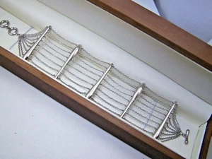 STYLISH WIDE SOLID 925 STERLING SILVER MODERNIST BRACELET BANGLE 7.5" 8" ADJUST - Picture 1 of 10