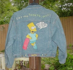Vintage Bart Simpson Who the Hell Eat Shorts Skateboard Stick Shift Jacket Rare  - Picture 1 of 10