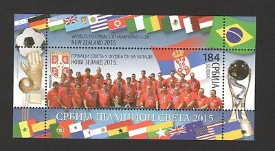 SERBIA-NEW ZEALAND-MNH** BLOCK-WORLD FOOTBALL CHAMPIONS U-20 - FLAGS-SOCCER-2015 - Image 1 of 2