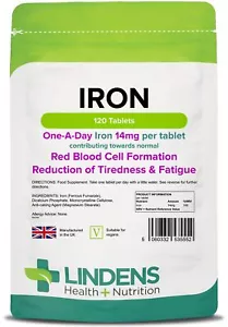 Lindens Iron 14mg 1 A DAY 3-PACK 360 Tablets | Vegan - Picture 1 of 6