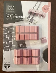 Easy Home Cable Organizers 6-Pack Drops & 2-Pack Clips Pink - Picture 1 of 6