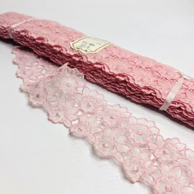 Vintage Lace Trim Pink Floral Edging Ribbon Nylon Cotton Swiss Wedding Fabric - image 1 of 4